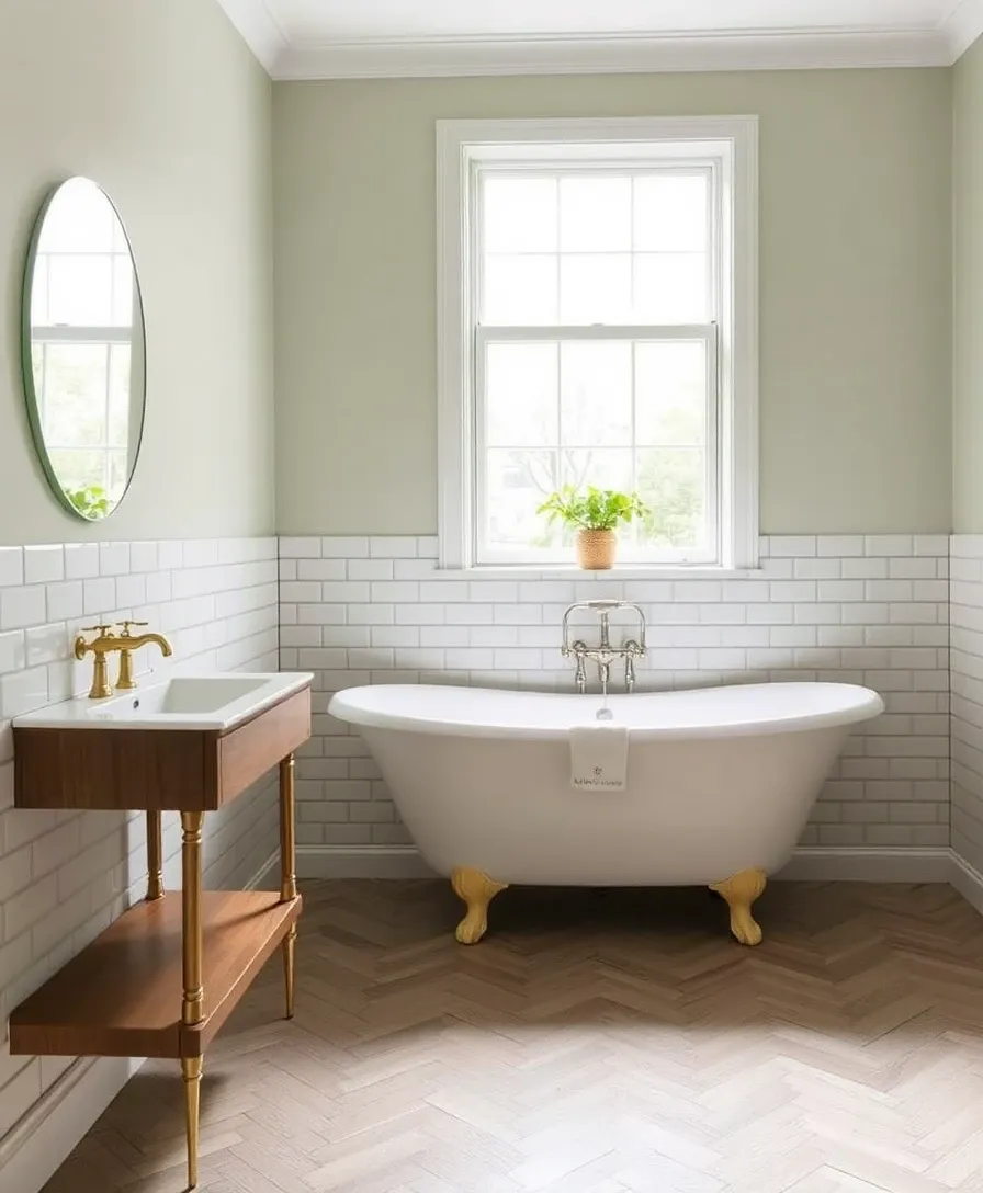 Inspiration — British bathroom with roll-top bath and sage walls