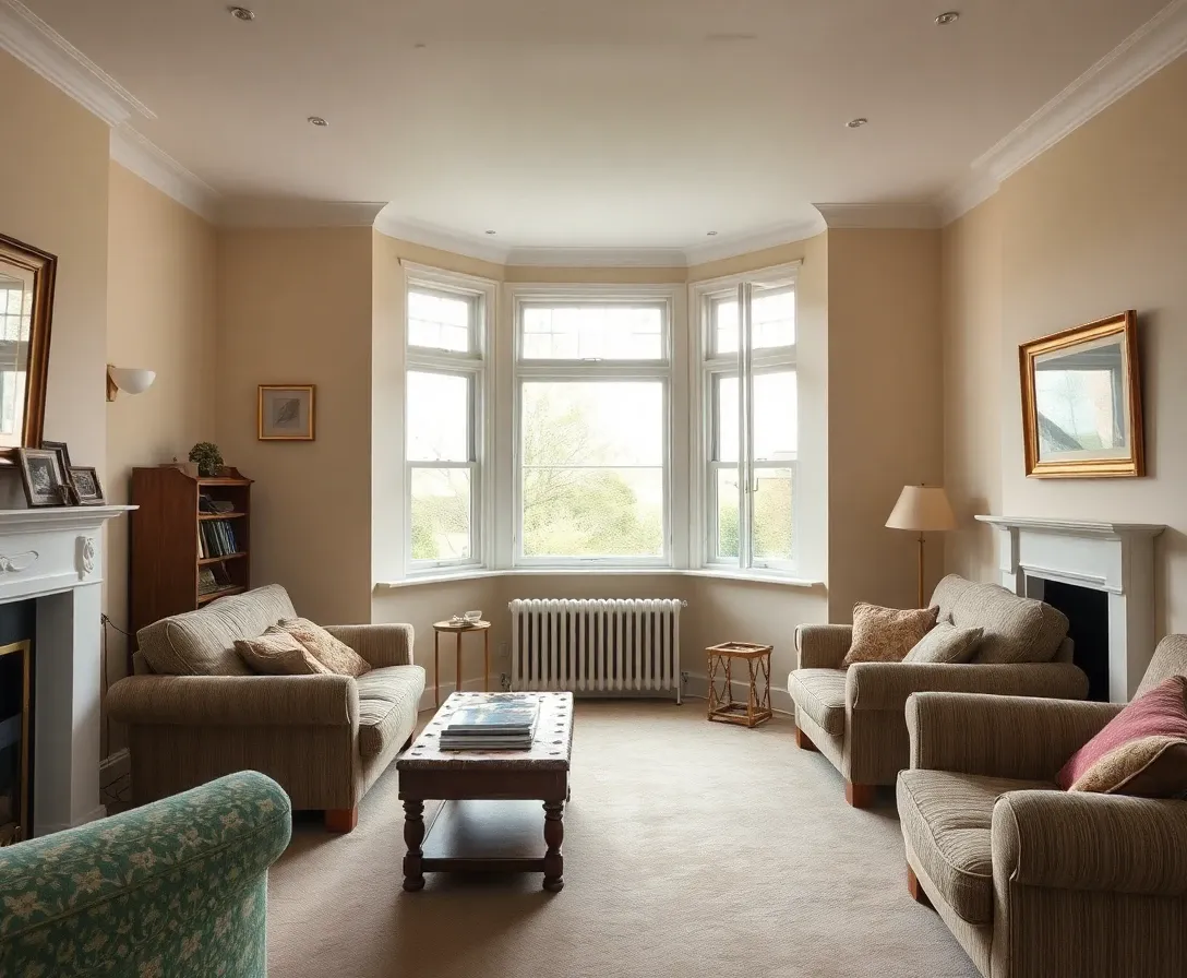 Tired Victorian terrace living room before DecorAI redesign